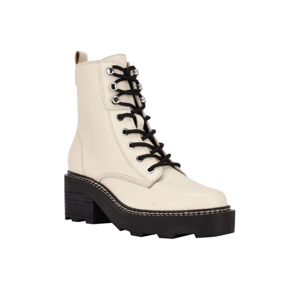 CALVIN KLEIN Womens Ivory 1" Platform Abeni Almond Leather Combat Boots 8.5 M